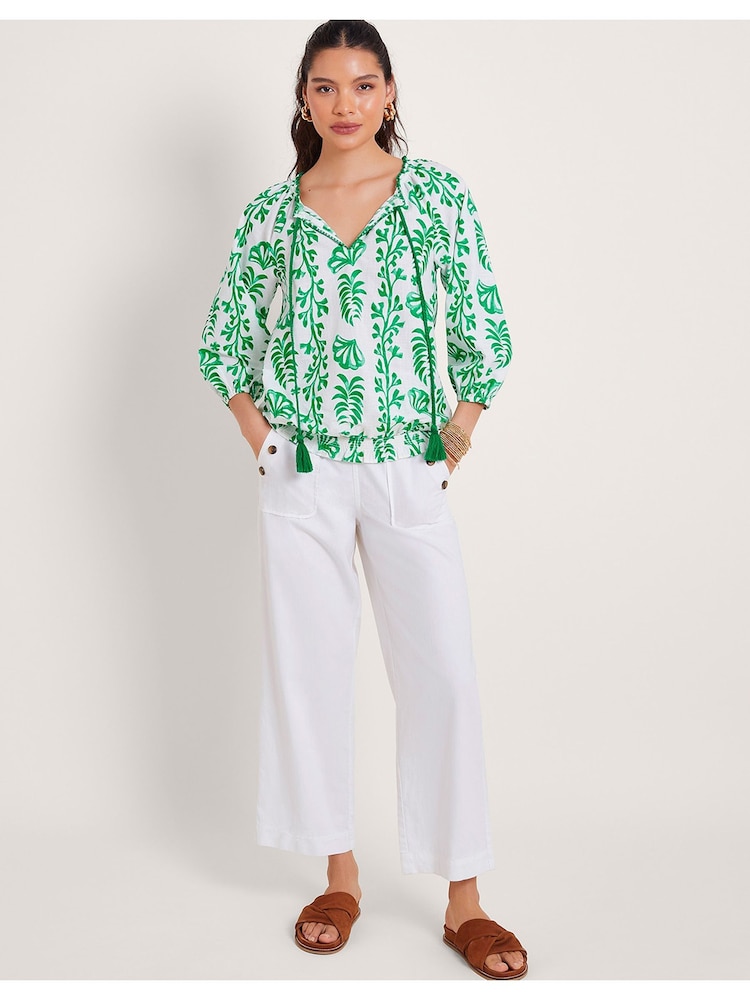 Monsoon White Short Length Crop Harper 100% Cotton Jeans - Image 1 of 5