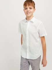 JACK & JONES JUNIOR Linen Blend Short Sleeve White Shirt - Image 4 of 7