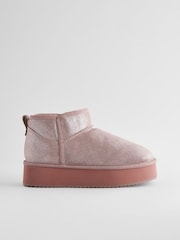 Dusky Pink Metallic Shower Repellent Suede Faux Fur Lined Platform Boots - Image 2 of 5