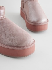 Dusky Pink Metallic Shower Repellent Suede Faux Fur Lined Platform Boots - Image 4 of 5