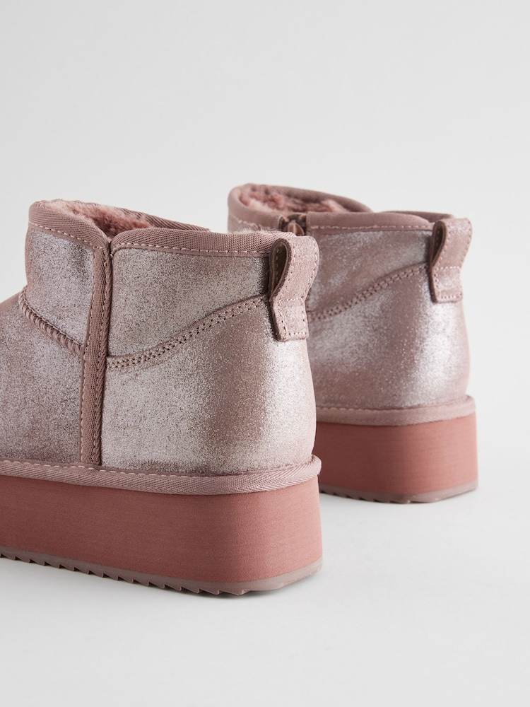 Dusky Pink Metallic Shower Repellent Suede Faux Fur Lined Platform Boots - Image 5 of 5
