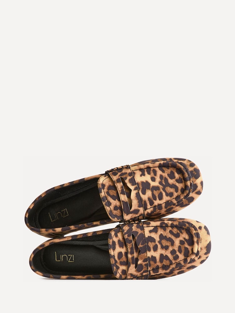 Linzi Black Leopard Print Edition Square Toe Penny Loafers - Image 5 of 5 Linzi Black Leopard Print Edition Square Toe Penny Loafers - Image 5 of 5