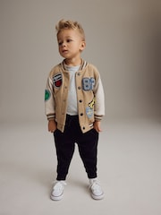 Tan Brown Badged Jersey Bomber And Joggers Set (3mths-7yrs) - Image 1 of 8