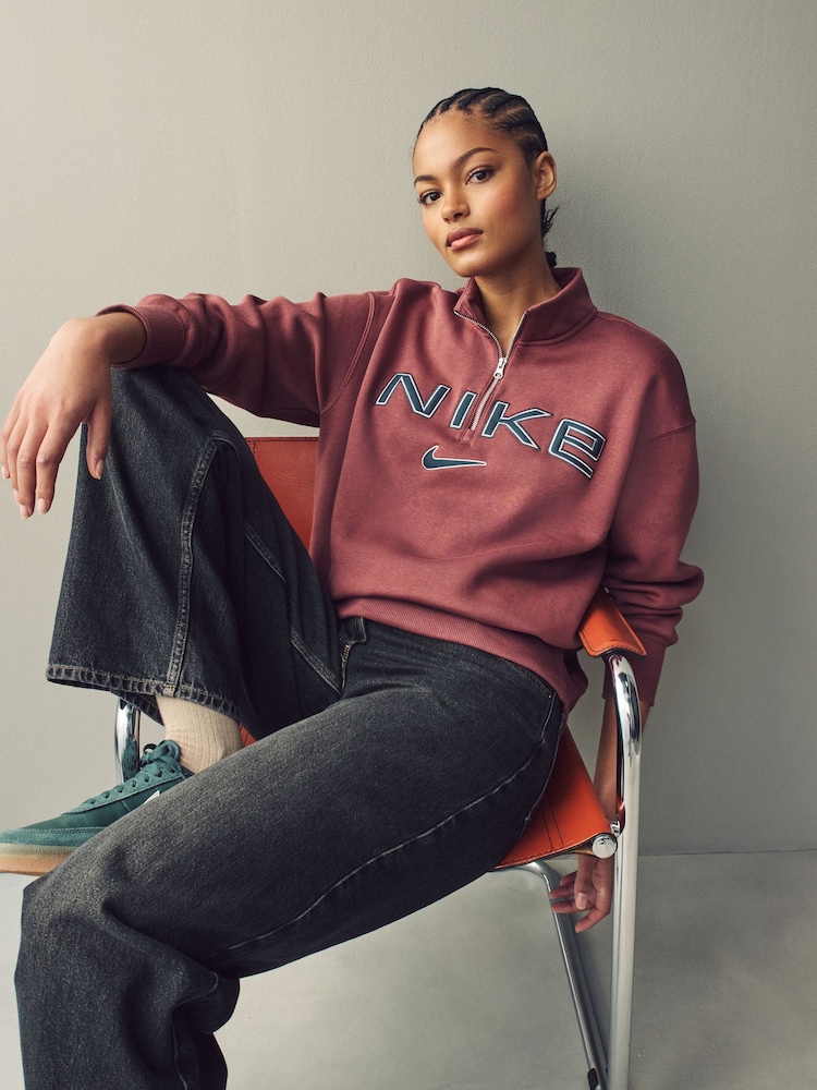 Nike Burgundy Red Phoenix Fleece Varsity Over-Oversized Logo Quarter-Zip Sweatshirt - Image 1 of 8