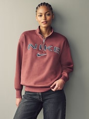 Nike Burgundy Red Phoenix Fleece Varsity Over-Oversized Logo Quarter-Zip Sweatshirt - Image 3 of 8