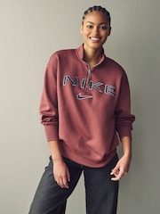 Nike Burgundy Red Phoenix Fleece Varsity Over-Oversized Logo Quarter-Zip Sweatshirt - Image 4 of 8