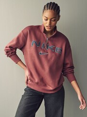 Nike Burgundy Red Phoenix Fleece Varsity Over-Oversized Logo Quarter-Zip Sweatshirt - Image 5 of 8