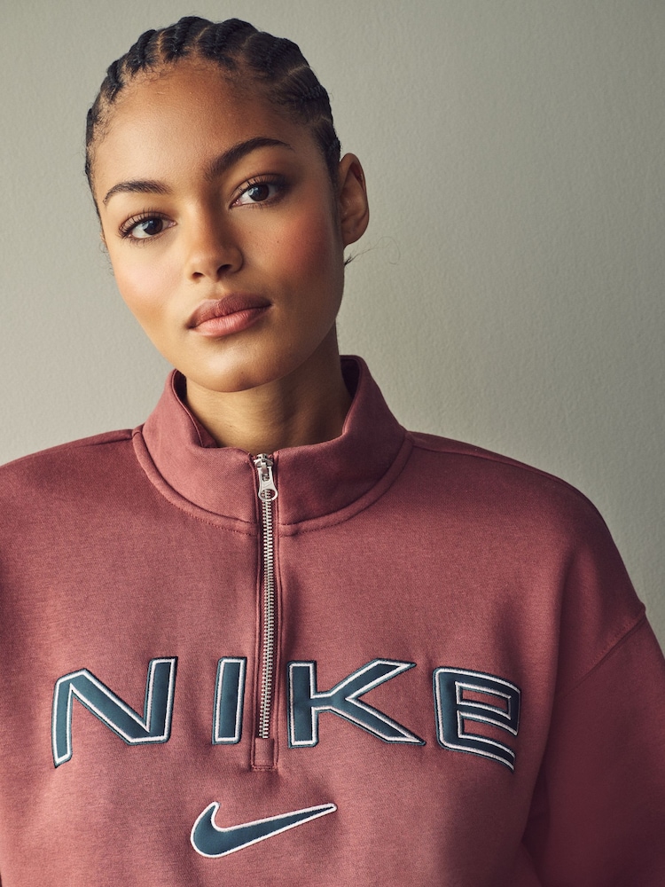 Nike Burgundy Red Phoenix Fleece Varsity Over-Oversized Logo Quarter-Zip Sweatshirt - Image 8 of 8
