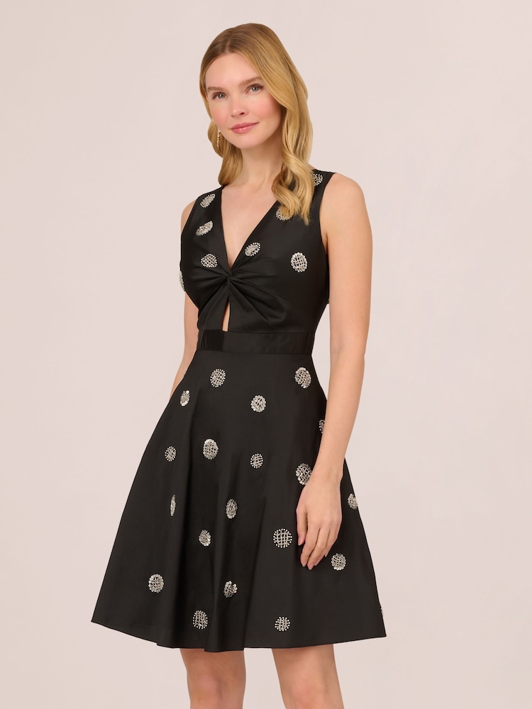 Adrianna Papell Bead Taffeta Fit Flare Black Dress - Image 1 of 7