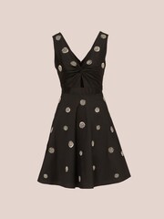 Adrianna Papell Bead Taffeta Fit Flare Black Dress - Image 6 of 7