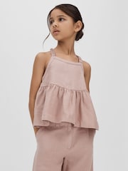 Reiss Pink Dani 9-13 yrs Linen Peplum Top - Image 3 of 4