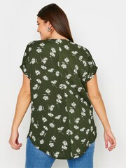 Yours Curve Green Abstract Print Textured Notch Neck Top - Image 3 of 5