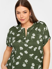 Yours Curve Green Abstract Print Textured Notch Neck Top - Image 4 of 5