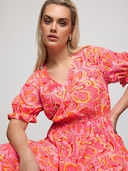 Yours Curve Pink YOURS Curve Pink Abstract Print Midi Dress - Image 1 of 5