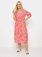 Yours Curve Pink YOURS Curve Pink Abstract Print Midi Dress - Image 2 of 5