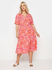 Yours Curve Pink YOURS Curve Pink Abstract Print Midi Dress - Image 3 of 5