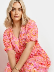 Yours Curve Pink YOURS Curve Pink Abstract Print Midi Dress - Image 5 of 5