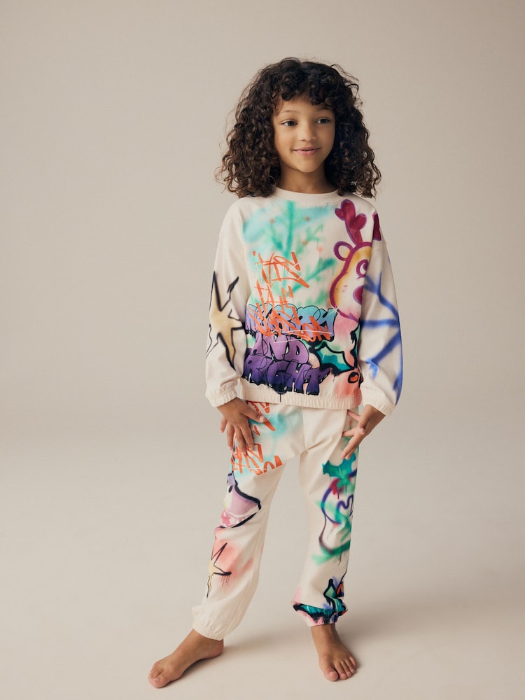Cream/Pink/Green 100% Cotton Reindeer Christmas Joggers (3-16yrs) - Image 1 of 14