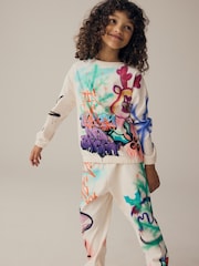 Cream/Pink/Green 100% Cotton Reindeer Christmas Joggers (3-16yrs) - Image 2 of 14
