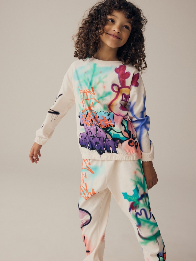 Cream/Pink/Green 100% Cotton Reindeer Christmas Joggers (3-16yrs) - Image 2 of 14