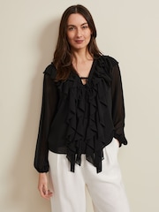 Phase Eight Black Ruffle Ivana Blouse - Image 1 of 7