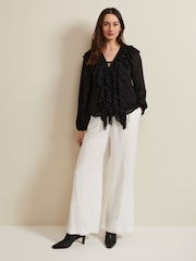 Phase Eight Black Ruffle Ivana Blouse - Image 3 of 7