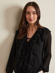Phase Eight Black Ruffle Ivana Blouse - Image 4 of 7
