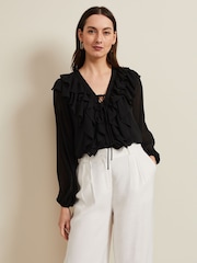 Phase Eight Black Ruffle Ivana Blouse - Image 6 of 7
