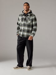 Green Check Hooded Borg Lined Shacket - Image 3 of 9