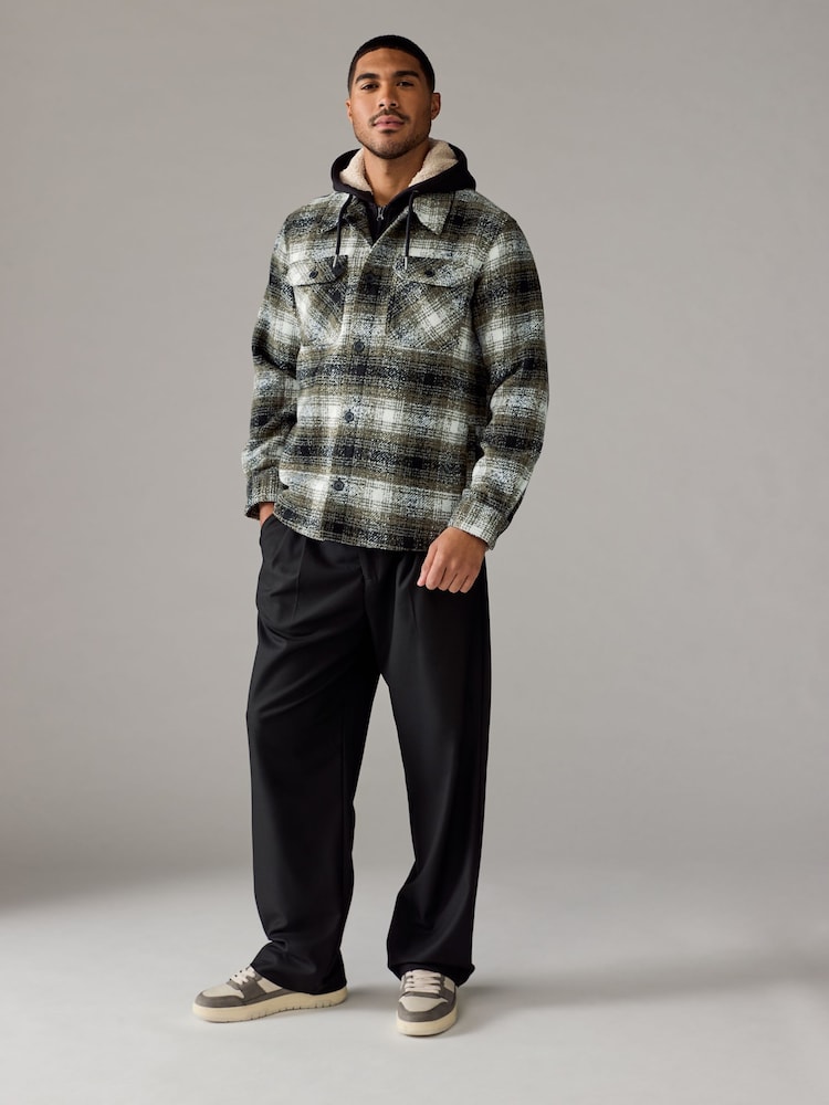 Green Check Hooded Borg Lined Shacket - Image 3 of 9