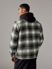 Green Check Hooded Borg Lined Shacket - Image 4 of 9