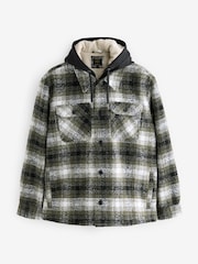 Green Check Hooded Borg Lined Shacket - Image 6 of 9