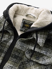Green Check Hooded Borg Lined Shacket - Image 8 of 9