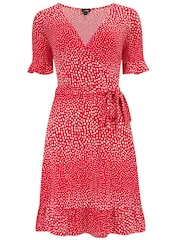 Pour Moi Red Birdie Frill Detail Slinky Recycled Stretch Dress - Image 3 of 4