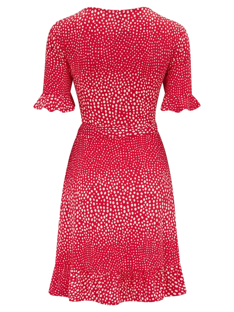 Pour Moi Red Birdie Frill Detail Slinky Recycled Stretch Dress - Image 4 of 4