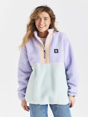 Harper & Lewis Purple Yves 1/4 Zip Sherpa Fleece - Image 1 of 7
