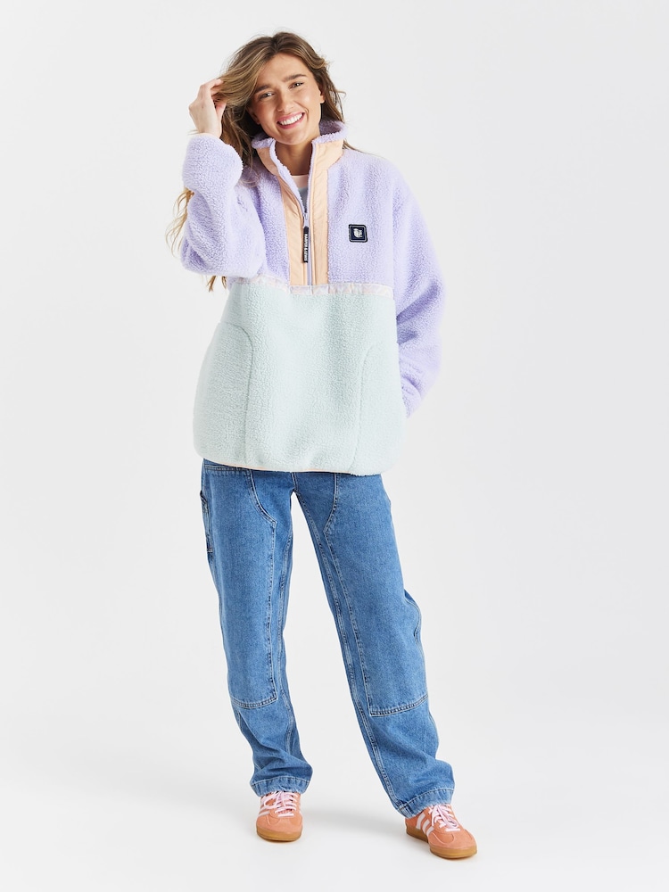 Harper & Lewis Purple Yves 1/4 Zip Sherpa Fleece - Image 2 of 7