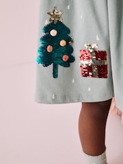 Green Sequin Long Sleeve Jersey Christmas Dress (3mths-7yrs) - Image 4 of 8