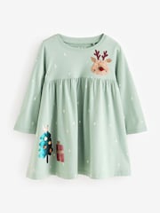 Green Sequin Long Sleeve Jersey Christmas Dress (3mths-7yrs) - Image 5 of 8