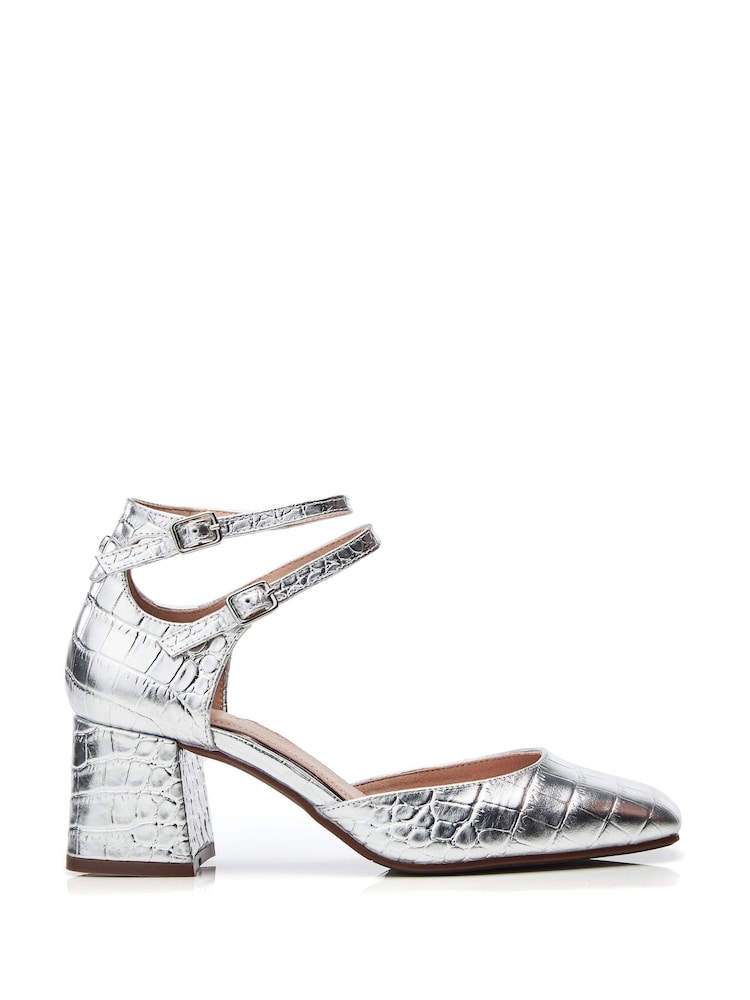 srebrna (barva); srebro - Moda in Pelle Daziah Square Toe Block Multi Strap Heels - Slika 1 iz 4