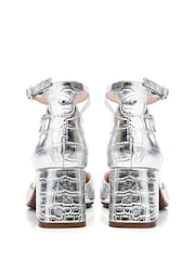 srebrna (barva); srebro - Moda in Pelle Daziah Square Toe Block Multi Strap Heels - Slika 3 iz 4
