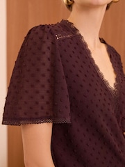 Love & Roses Berry Red Dobby Flutter Sleeve Blouse - Image 2 of 4