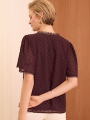 Love & Roses Berry Red Dobby Flutter Sleeve Blouse - Image 3 of 4