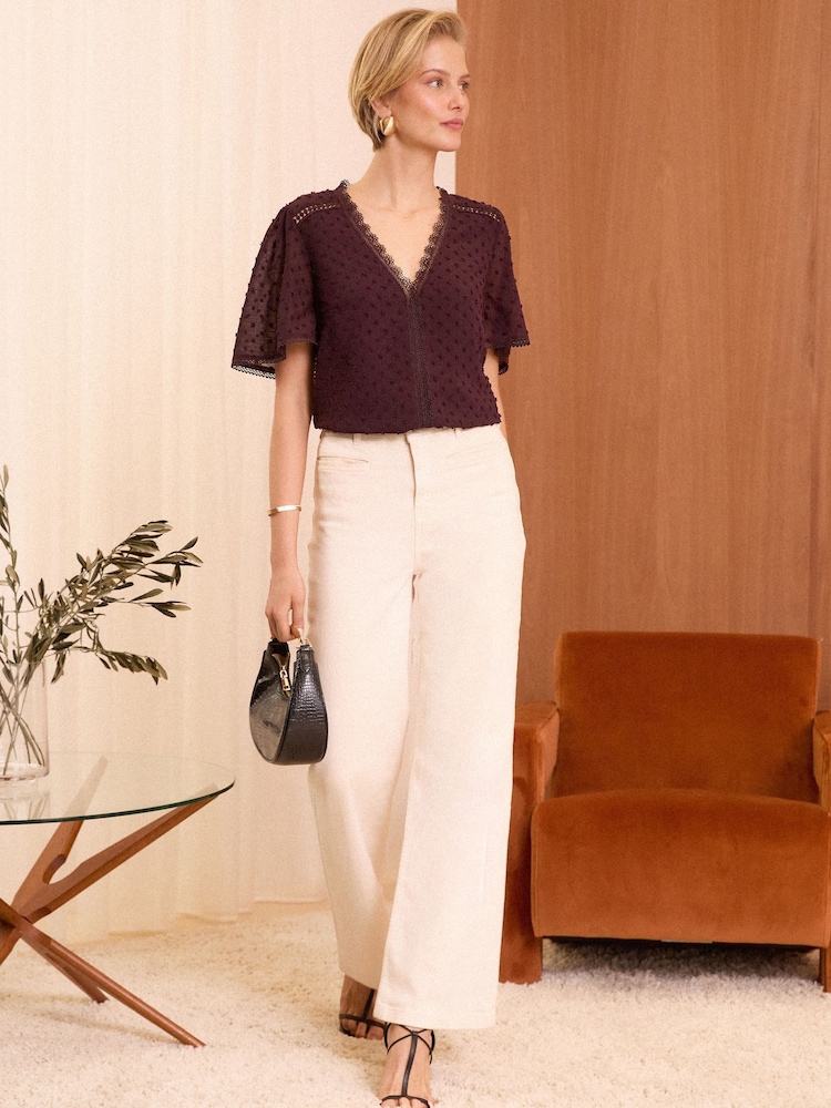 Love & Roses Berry Red Dobby Flutter Sleeve Blouse - Image 4 of 4