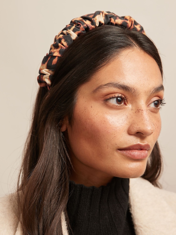 Leopard Print Ruched Structured Headband - Image 1 of 5