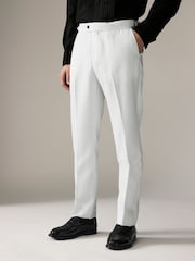 White Slim Fit Adjustable Tape Detail Tuxedo Trousers - Image 1 of 7