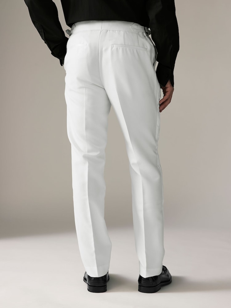 White Slim Fit Adjustable Tape Detail Tuxedo Trousers - Image 2 of 7