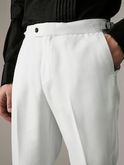 White Slim Fit Adjustable Tape Detail Tuxedo Trousers - Image 3 of 7
