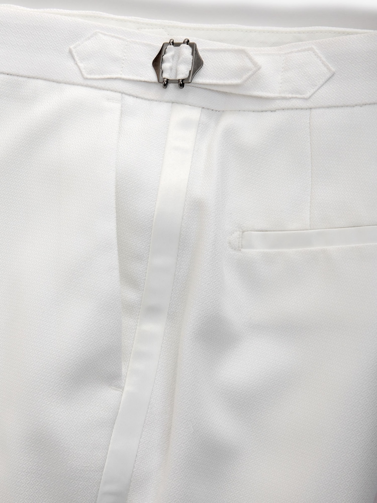 White Slim Fit Adjustable Tape Detail Tuxedo Trousers - Image 7 of 7
