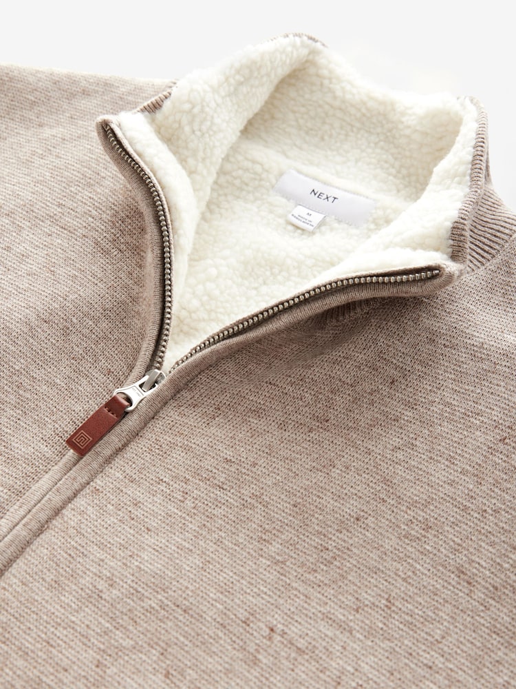 Brown Regular Fit 100% Cotton Premium Zip-Through Jumper - Image 10 of 11